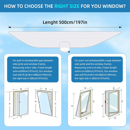 Universal Window Seal Kit for Portable Air Conditioner & Dryer, 100% Sealing Fabric Window Seal, Single & Dual Hose Adjustable Weather Strip, 500cm/197 Inch for Mobile A/C Unit