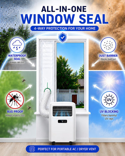 Portable AC Window Vent Kit, Heavy Duty Heat-Insulating Air Conditioner Window Seal Kit, Cut-to-Length Full Sealing AC Unit Windows Kit - 10" W x 38–62" L
