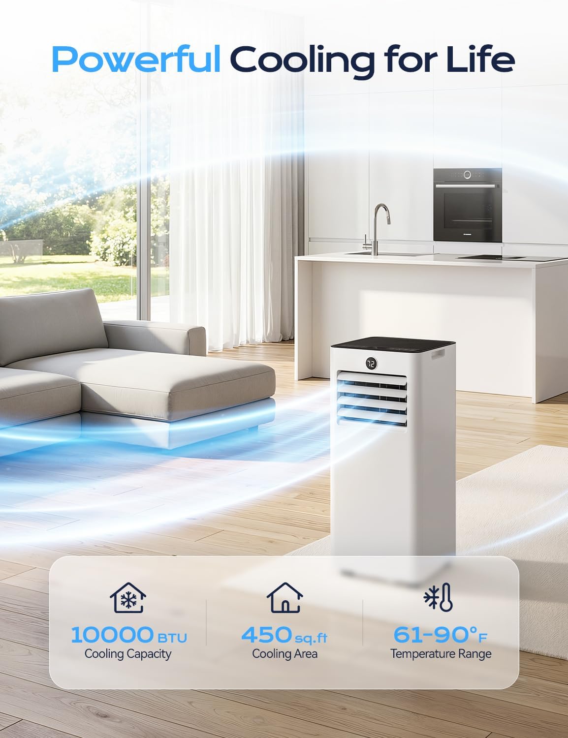 Portable Air Conditioners - 2026 Upgraded 10000 BTU Quiet Portable AC for Room up to 450 Sq. Ft, 4 in 1 AC Units with Cool, Fan, Dehumidifier, Sleep, 24H Timer/Remote/Window Kits