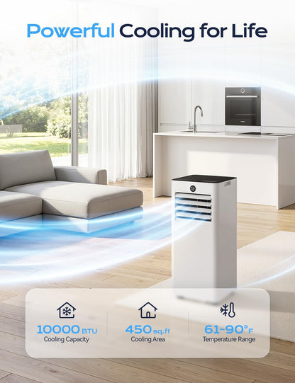 Portable Air Conditioners - 2026 Upgraded 10000 BTU Quiet Portable AC for Room up to 450 Sq. Ft, 4 in 1 AC Units with Cool, Fan, Dehumidifier, Sleep, 24H Timer/Remote/Window Kits