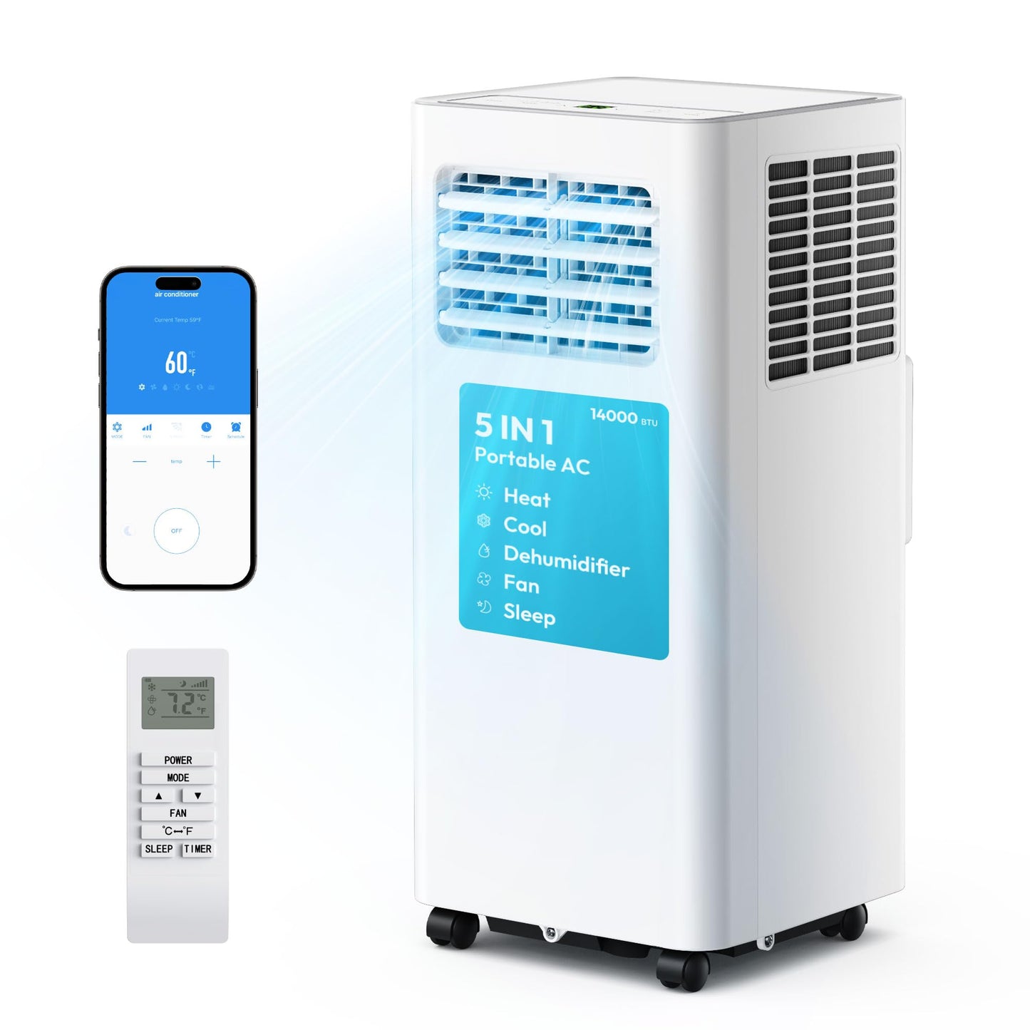 EUHOMY 8,000 BTU Portable Air Conditioners, 4-in-1 Air Conditioner Portable Up to 350 Sq.Ft., Portable AC Unit with Cool, Fan, Dehumidifier, Sleep, 24H Timer, Remote & Installation Kit, for Bedroom