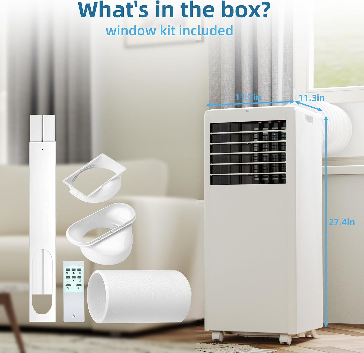 GarveeLife Portable Air Conditioner,8,000 BTU for Rooms up to 350 Sq.Ft., Smart Compact AC Unit with Cooling, Dehumidifier, Fan, Remote Control and Window Kit, White