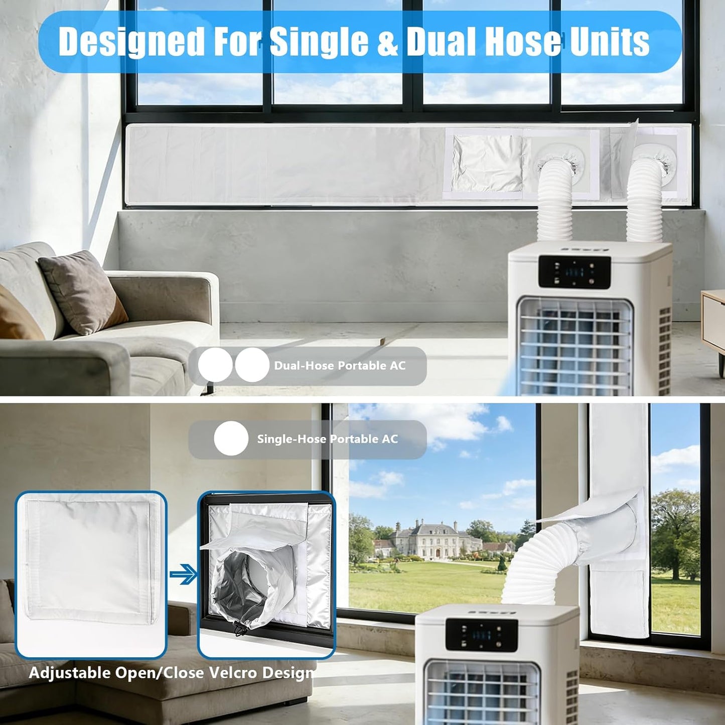 Window Seal Kit for Portable Air Conditioner Sliding Windows Portable AC Window Vent Kit Trim/Fold-to-Fit (11x64inch / 28x162cm)