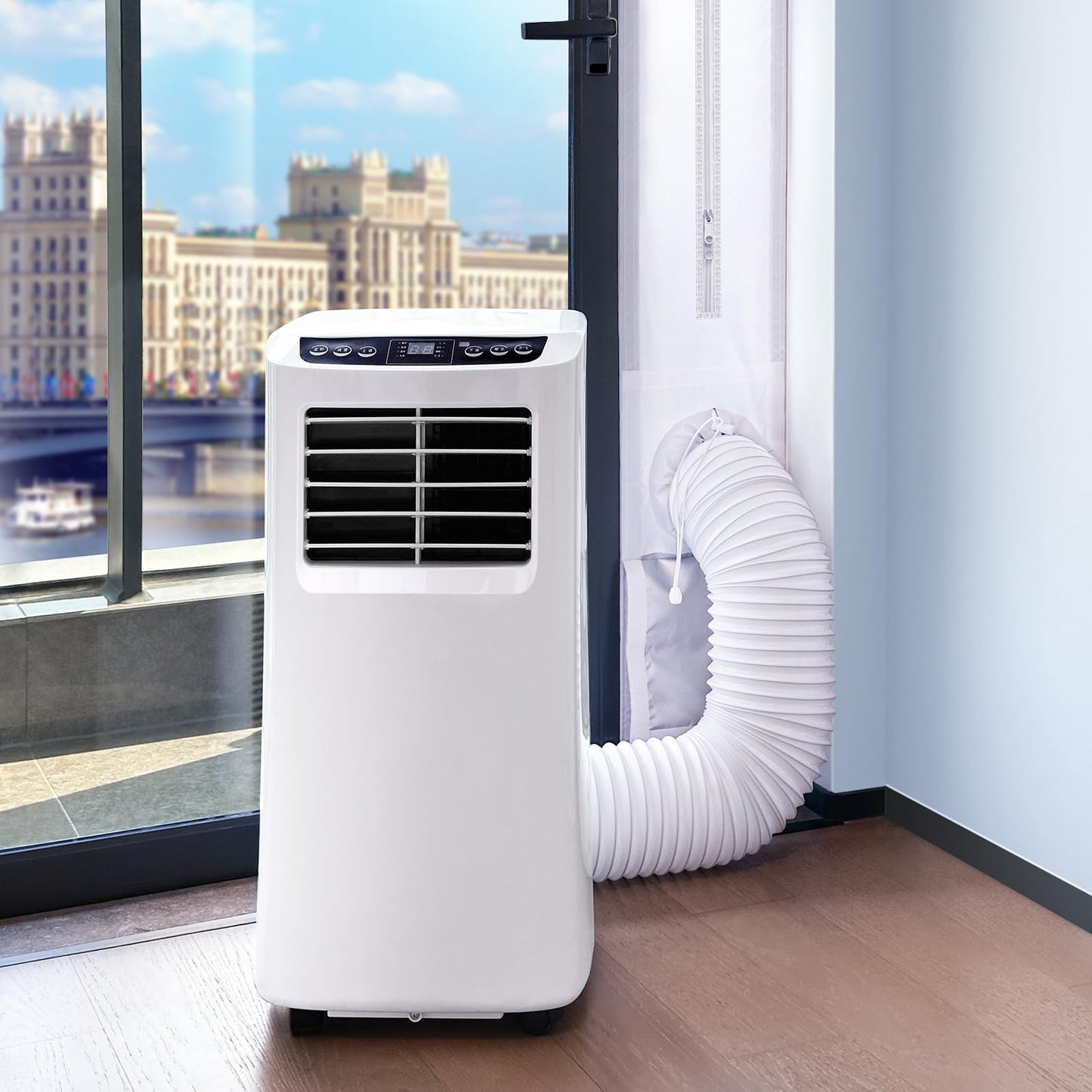 LOVIGA Drawstring Portable Air Conditioner Window Vent Kit, 100% Sealing Portable AC Window Kit Seal Kit, Fit Both 5" & 6" Hose, Keep Hot Air Out, Length Adjustable, Waterproof,10X44~64 Inch