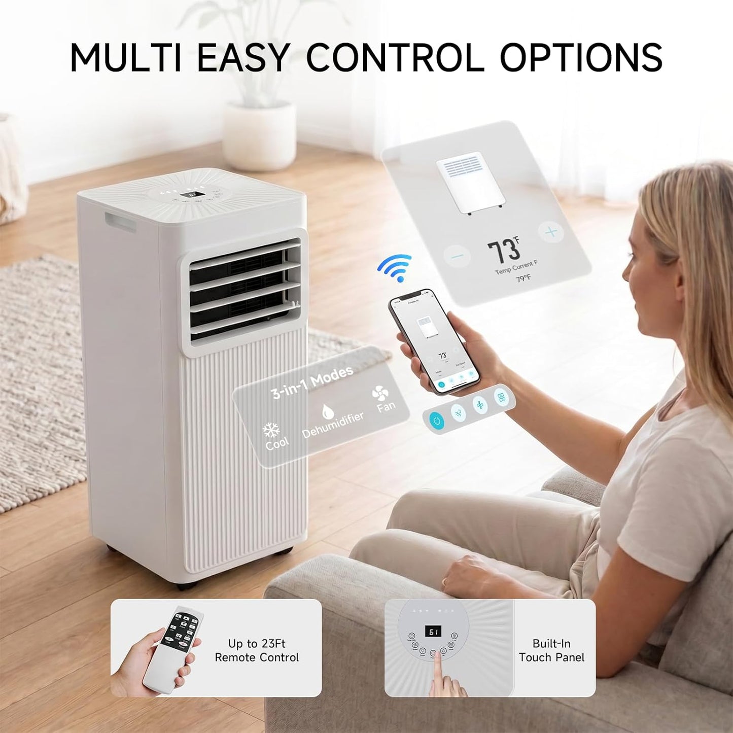 Portable Air Conditioners 16,000 BTU 5-in-1 Air Conditioner Portable Up to 850 Sq.Ft., Portable AC Unit with Cool, Fan, Dehumidifier, 24H Timer, Sleep Smart WiFi Remonte Installation Kit Included