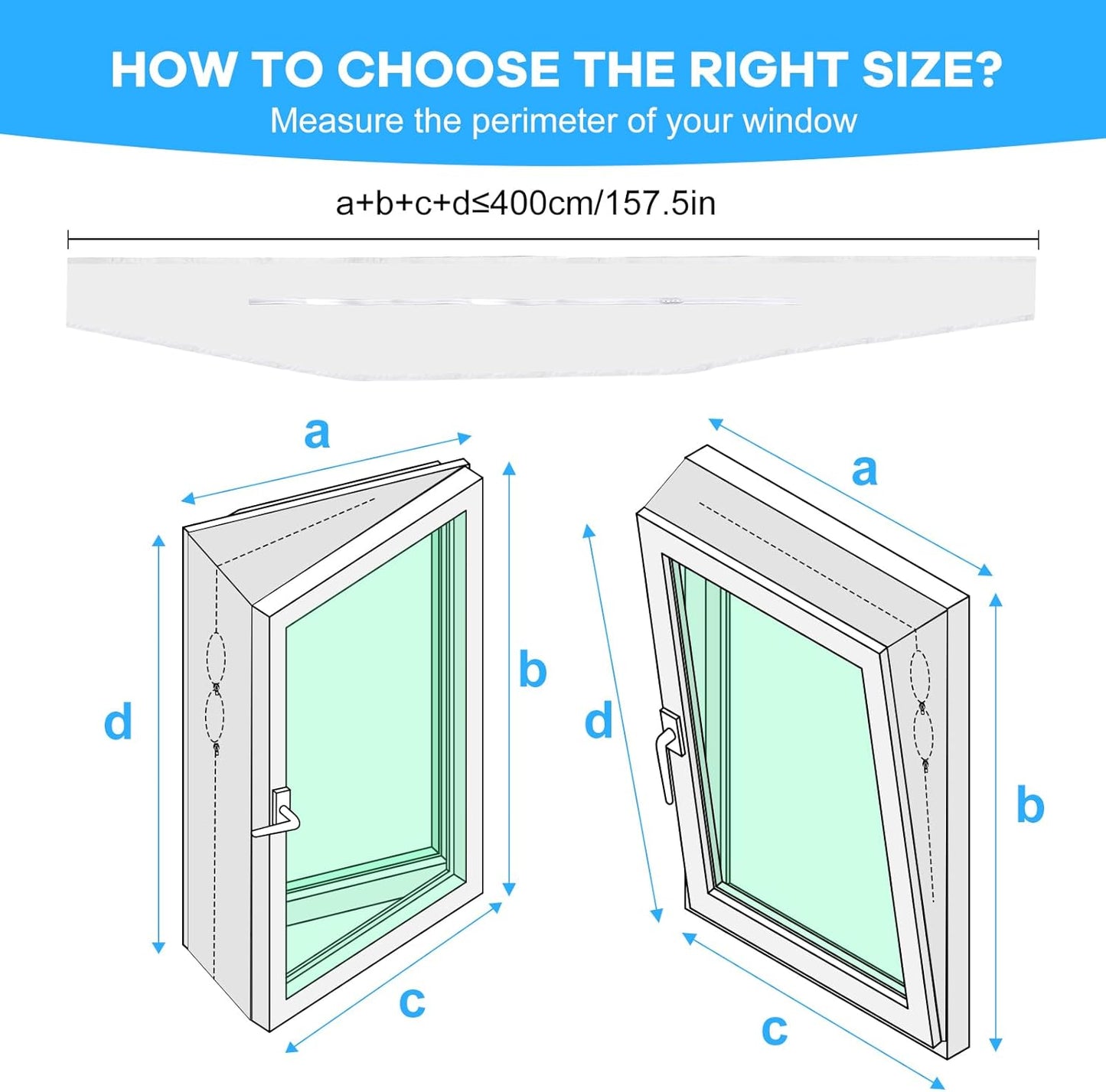 400CM (157") Portable AC Window Vent Kit with 2 Zipper Doors, Universal Casement Window Vent Seal Kit for Mobile Air Conditioner and Dryer, Upgraded Full Sealing Waterproof AC Window Seal Kit