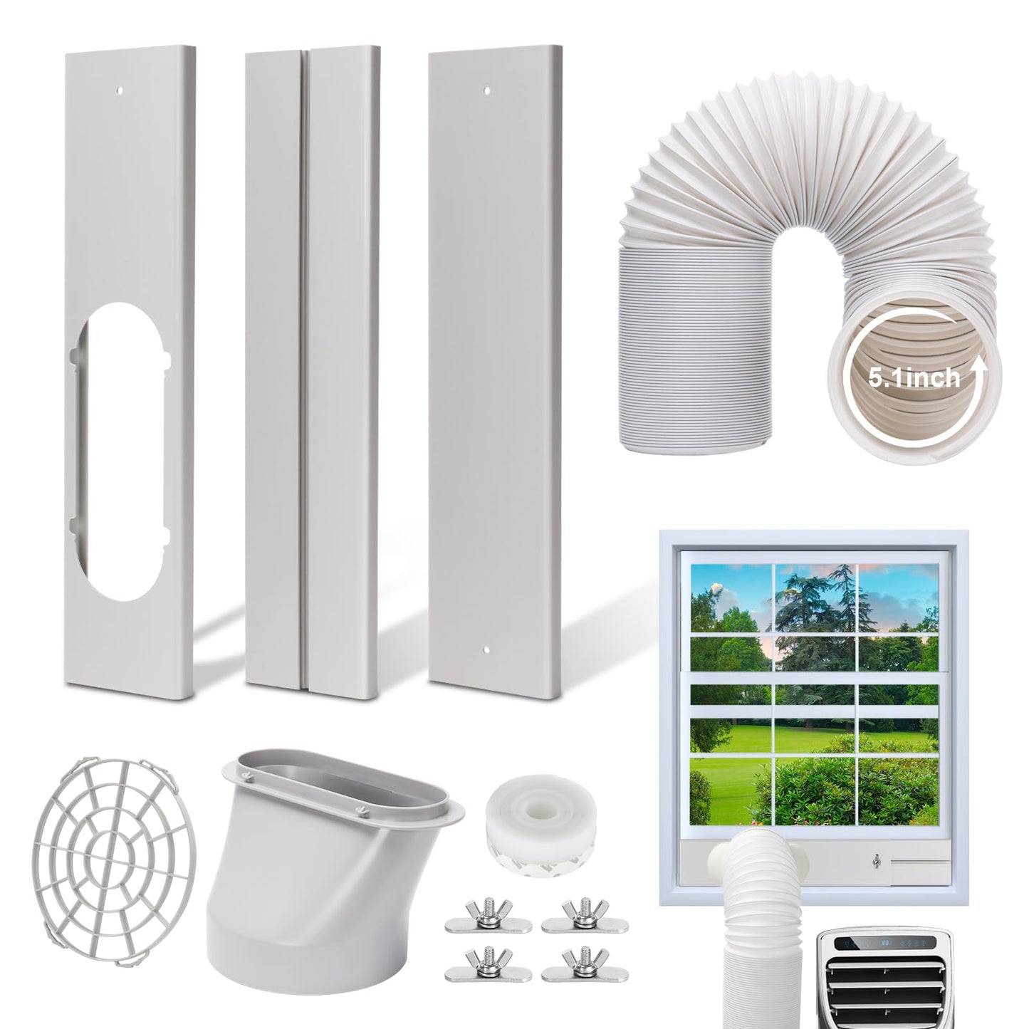 BEWAVE Portable AC Window Seal, 157"(400CM) Universal Window Seal for Portable Air Conditioner, Window Vent Kit with Shrink Rope and Adhesive Fastener for Casement Window