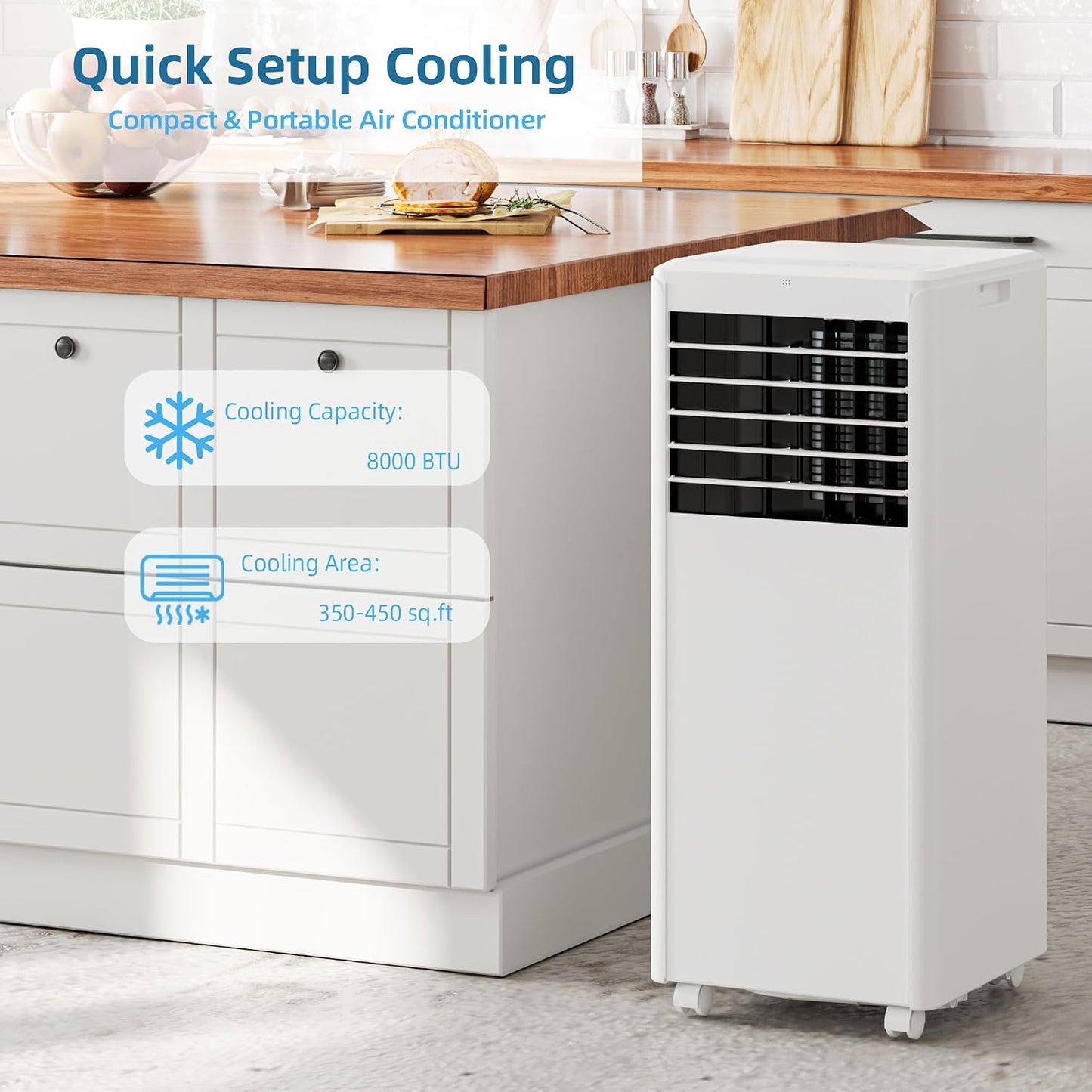 GarveeLife Portable Air Conditioner,8,000 BTU for Rooms up to 350 Sq.Ft., Smart Compact AC Unit with Cooling, Dehumidifier, Fan, Remote Control and Window Kit, White