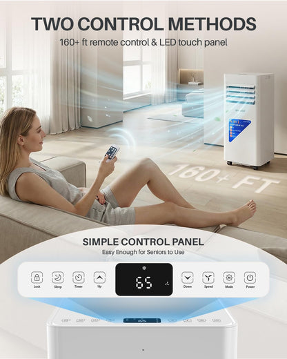 Lovewind 10000 BTU Portable Air Conditioner,4-in-1 Room AC Unit for Bedroom | Cools to 63°F/Covers 450 sq ft/Installs in 10 Mins/4-in-1: Cool Fan Dry 24H Sleep Mode/Rolling Wheel
