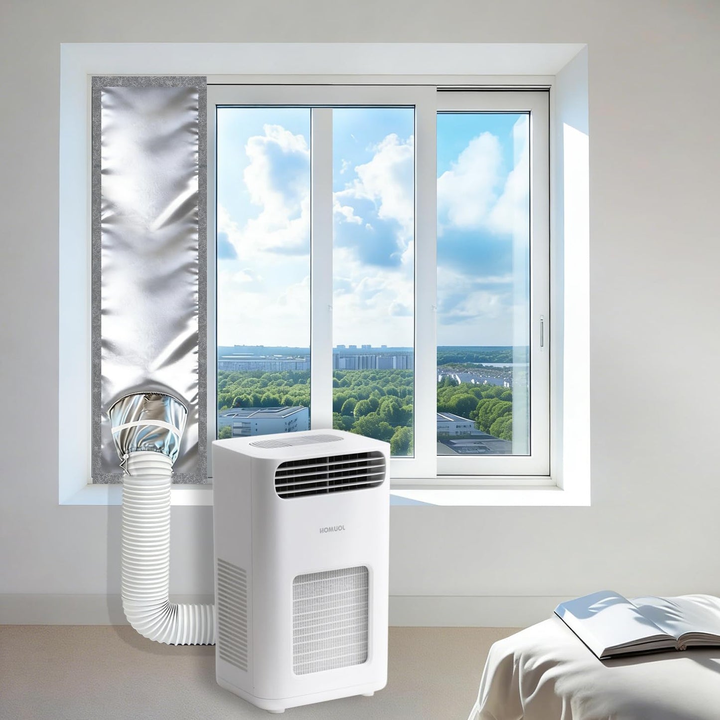 40" Heavy Duty Portable Air Conditioner Window Kit Reflective Aluminum Foil Thermal Shield, 100% Blackout & Waterproof Adjustable Height 3-Layer Insulated Portable AC Window Seal Kit