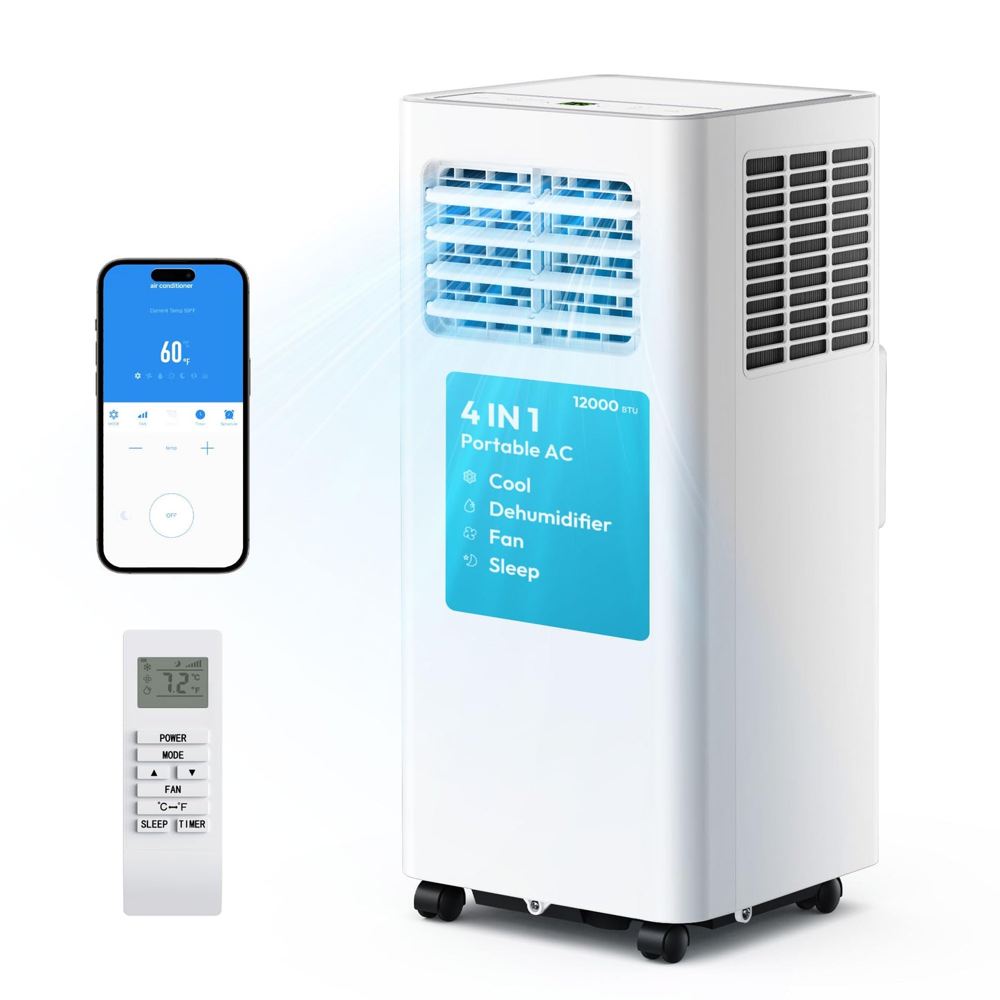EUHOMY 8,000 BTU Portable Air Conditioners, 4-in-1 Air Conditioner Portable Up to 350 Sq.Ft., Portable AC Unit with Cool, Fan, Dehumidifier, Sleep, 24H Timer, Remote & Installation Kit, for Bedroom