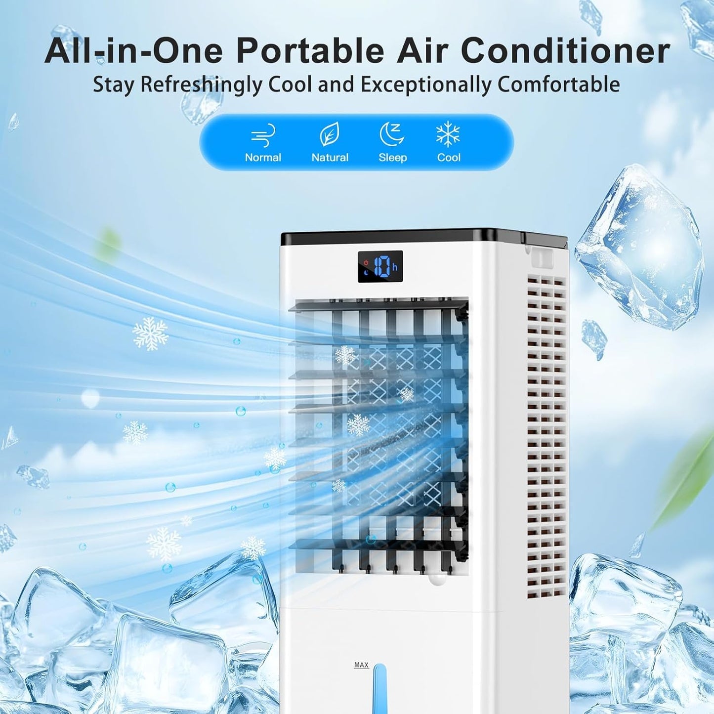 Portable Air Conditioners,3-in-1 Evaporative Cooling Fans that Blow Cold Air, 4 Modes 3 Speeds, 12H Timer & Remote, 120°Oscillation, Windowless Portable AC Swamp Cooler w/ 8L Tank for Home Bedroom