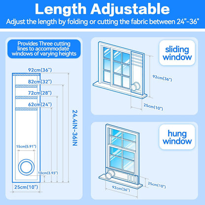 Portable Air Conditioner Window Vent Kit，Window Vent Seal Kit for Mobile Air Conditioning & Dryer，Full Sealing Waterproof，Fit Both 5" and 6" Exhaust Hose，Length Adjustable 10x24~36 inches