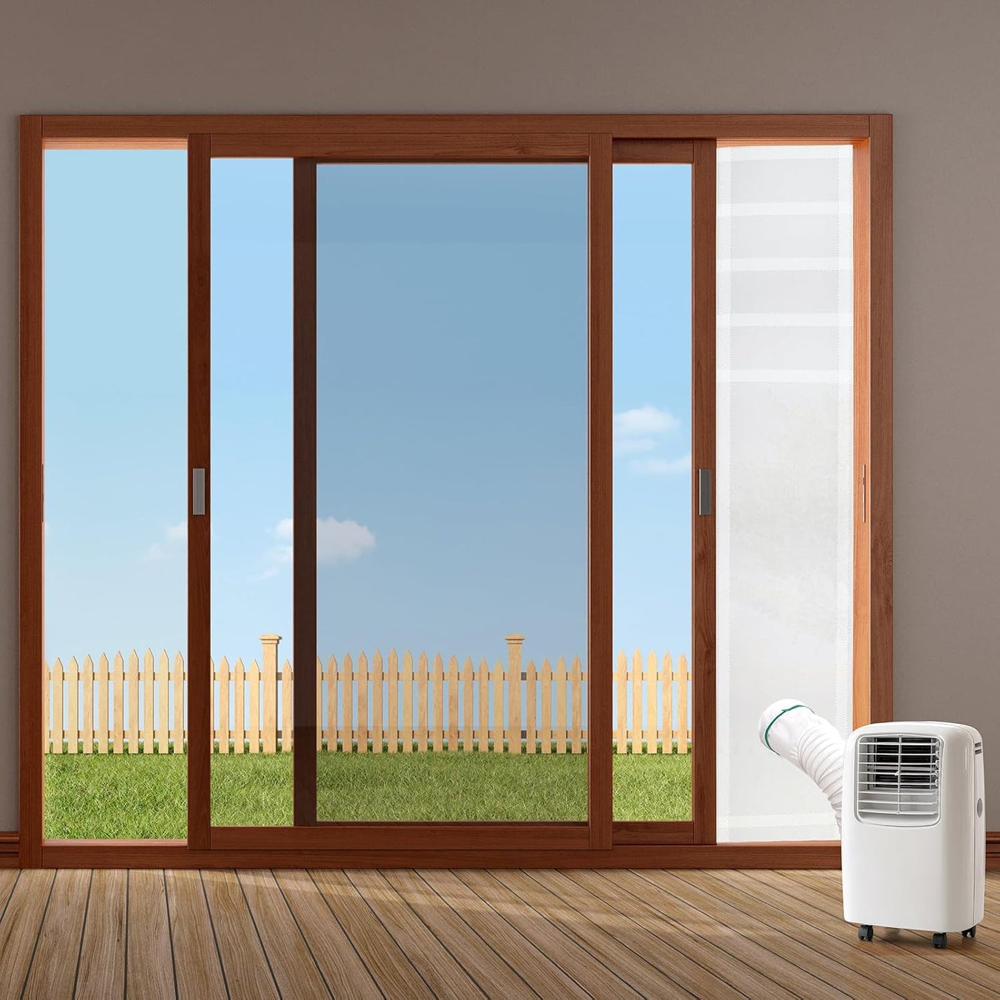 Dandat 2 Set Portable Ac Window Kit Window Seal for Portable Air Conditioner Adjustable Vent Kit with Drawstring and Adhesive Fastener for Dryer Hose Casement Door(75 to 91 Inches)