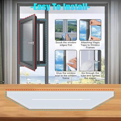 Zihvfzu 400CM(157'') Universal AC Window Seal Kit - Waterproof Vent Cover with Zipper for Casement/Skylight Windows, Fits 5.1''/5.9'' Hose, Single/Dual Hose AC & Dryers, No Drilling Needed