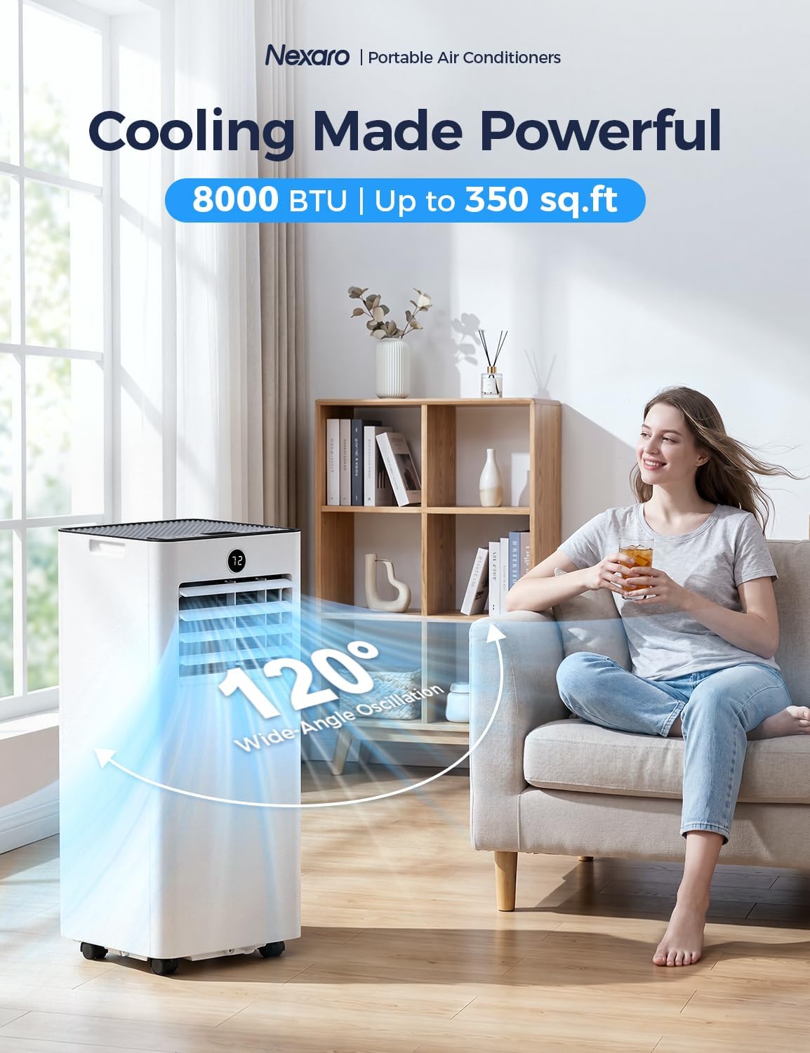 Quiet Portable Air Conditioner 8000 BTUs, Cools Rooms up to 350 Sq. Ft, Dehumidifier & Fan Mode, Sleep Mode, 24-Hour Timer, 26 ft Remote Control, 2026 Model, Window Kit 1-piece
