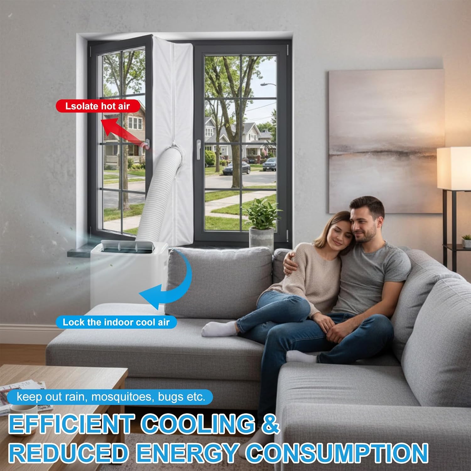 2 Pcs Portable Air Conditioner Window Seal Kit 157'' for Casement Air Exchange Guards with Zip and Adhesive Fastener Works Works with Tumble Dryer, Keep House Cool
