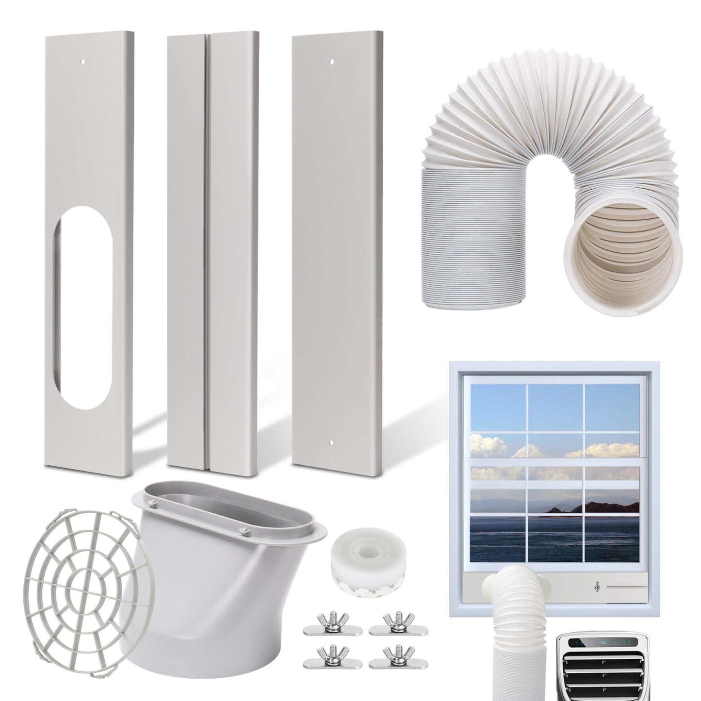 BEWAVE Portable AC Window Seal, 118"(300CM) Universal Window Seal for Portable Air Conditioner, Window Vent Kit with Shrink Rope and Adhesive Fastener for Casement Window