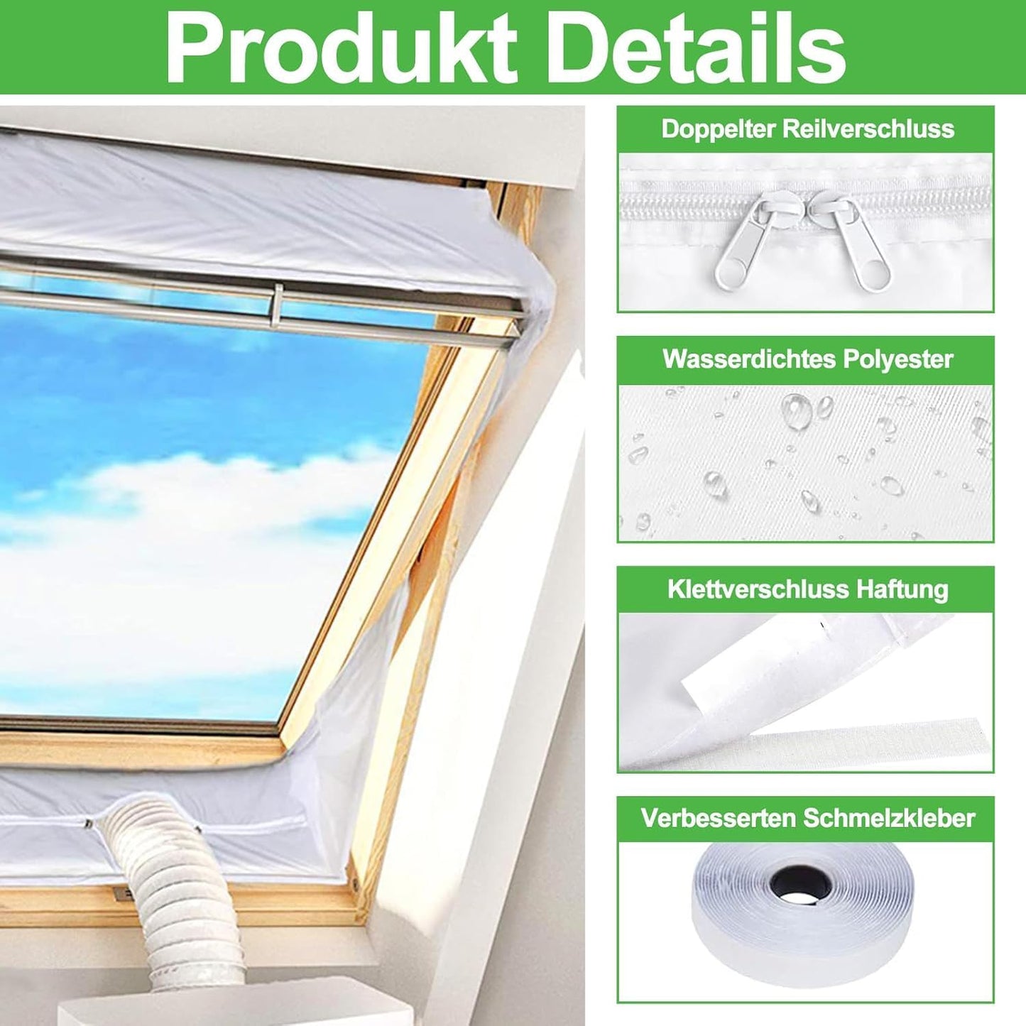 400cm/157Is. Universal Window Seal for Portable Air Conditioner and Tumble Dryer.Portable ac Window Vent kit Easy to Install - Air Exchange Guards with Zip and Adhesive Fastener
