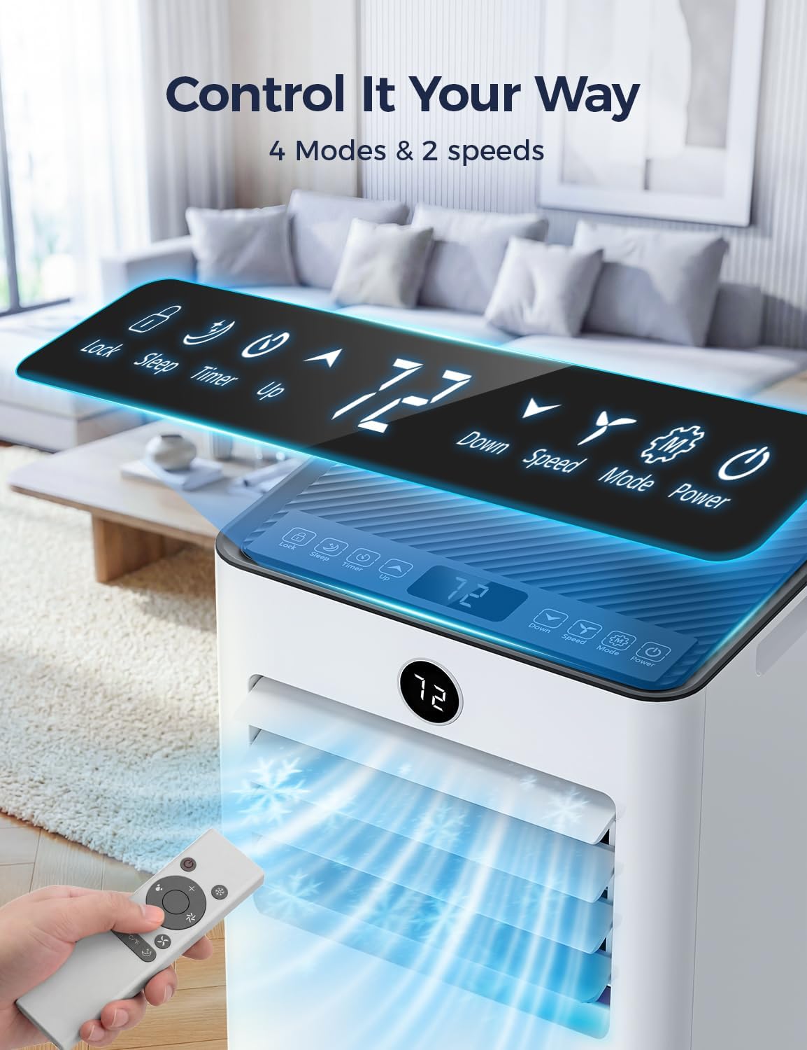 Quiet Portable Air Conditioner 8000 BTUs, Cools Rooms up to 350 Sq. Ft, Dehumidifier & Fan Mode, Sleep Mode, 24-Hour Timer, 26 ft Remote Control, 2026 Model, Window Kit 1-piece