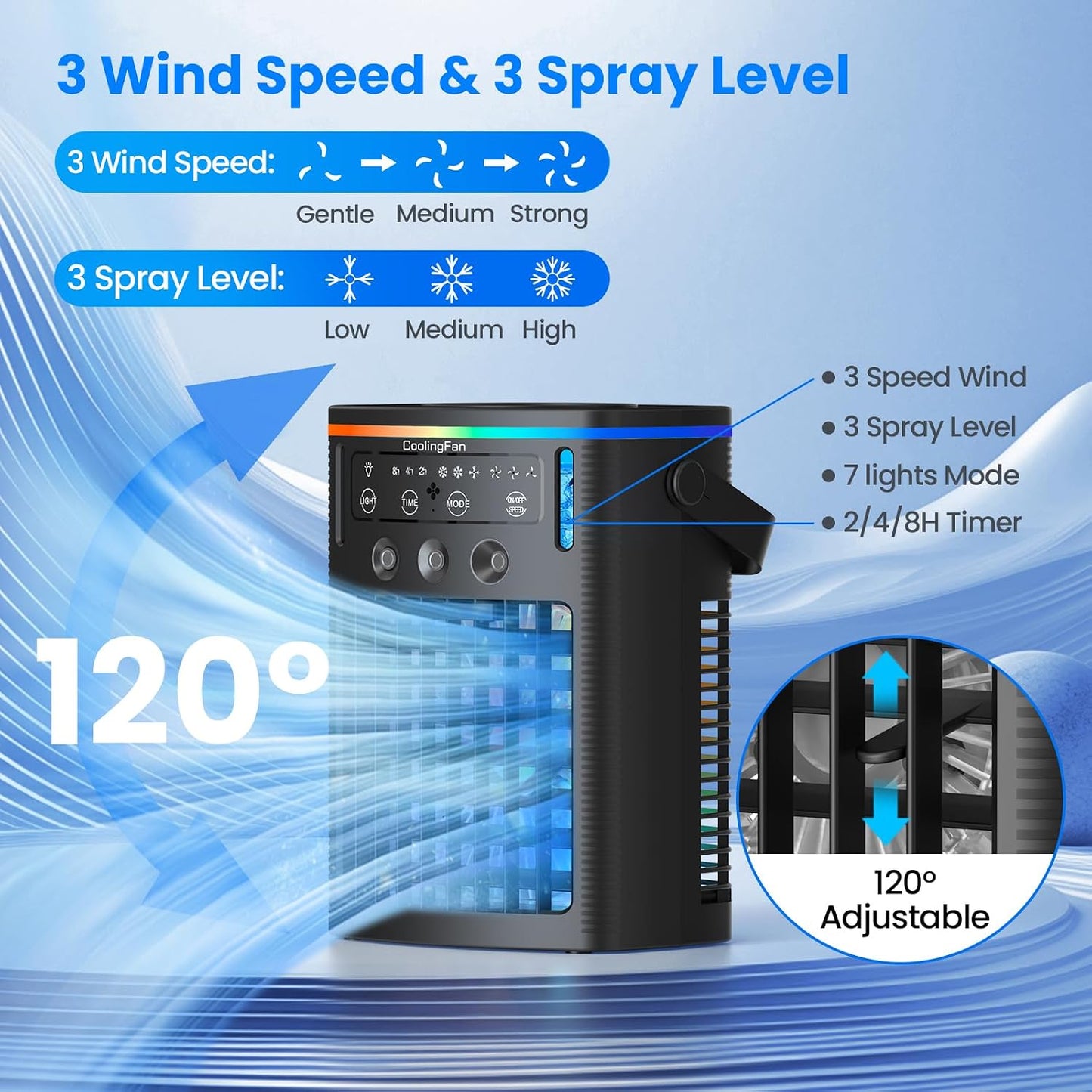 Portable Air Conditioners, Small Air Conditioner Portable with Remote, 3 Speeds & 3 Mist Modes & Timer Mini Evaporative Air Cooler, Personal Cooling Misting Fan for Bedroom Office Room Desk, Black