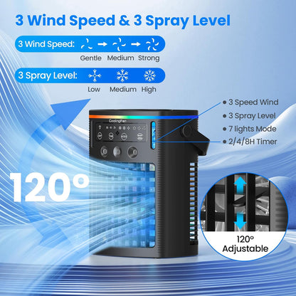 Portable Air Conditioners, Small Air Conditioner Portable with Remote, 3 Speeds & 3 Mist Modes & Timer Mini Evaporative Air Cooler, Personal Cooling Misting Fan for Bedroom Office Room Desk, Black