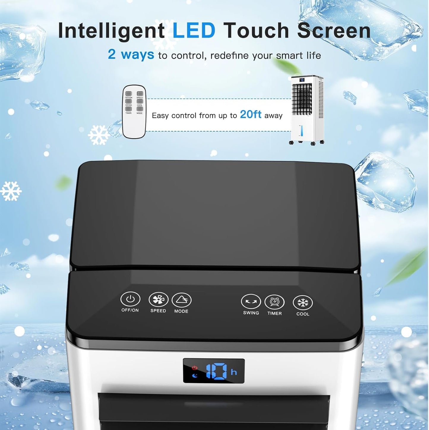 Portable Air Conditioners,3-in-1 Evaporative Cooling Fans that Blow Cold Air, 4 Modes 3 Speeds, 12H Timer & Remote, 120°Oscillation, Windowless Portable AC Swamp Cooler w/ 8L Tank for Home Bedroom