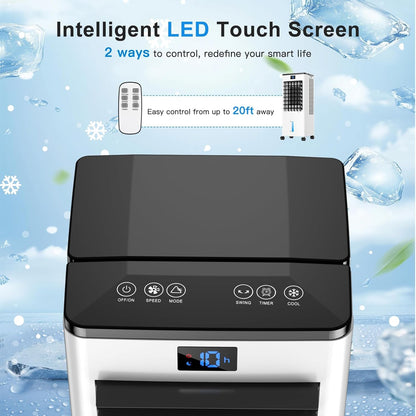 Portable Air Conditioners,3-in-1 Evaporative Cooling Fans that Blow Cold Air, 4 Modes 3 Speeds, 12H Timer & Remote, 120°Oscillation, Windowless Portable AC Swamp Cooler w/ 8L Tank for Home Bedroom