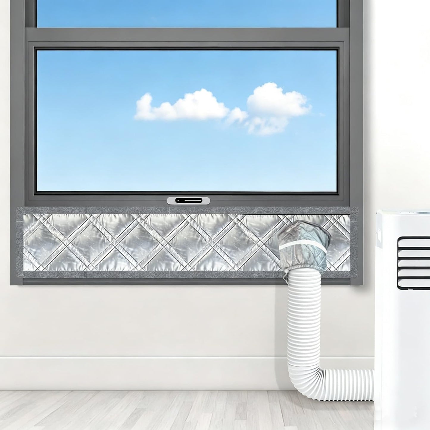 40" Heavy Duty Portable Air Conditioner Window Kit Reflective Aluminum Foil Thermal Shield, 100% Blackout & Waterproof Adjustable Height 3-Layer Insulated Portable AC Window Seal Kit