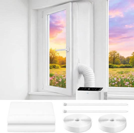 Hushee 2 Pack Portable Air Conditioner Window Seal Kit 300 cm Ac Window Vent Seal for Ac Unit & Dryer, Double Zipper Universal Kit with Cable Ties & Hook Loop Tape Waterproof No Drilling