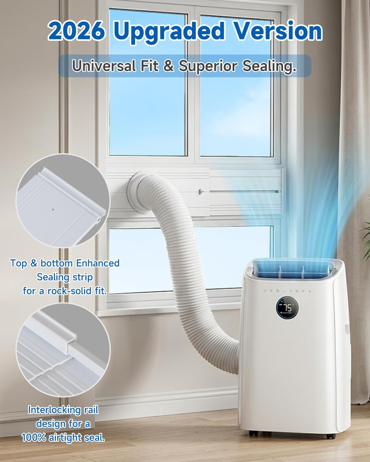 2026 Upgraded Portable Air Conditioner Window Kit with Exhaust Hose, Universal 4.0/5.1/5.9 Inch Seamless Window Vent Kit for AC & Dryer, 17" to 60" Adjustable Window Seal kit with Rain Guard & Mesh