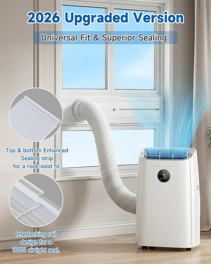 2026 Upgraded Portable Air Conditioner Window Kit with Exhaust Hose, Universal 4.0/5.1/5.9 Inch Seamless Window Vent Kit for AC & Dryer, 17" to 60" Adjustable Window Seal kit with Rain Guard & Mesh