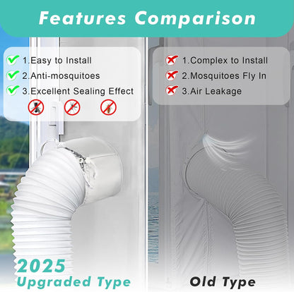 Fohil 400CM (157") Portable AC Window Seal Kit, Window Vent Seal Kit for Portable Air Conditioner Dryer, Waterproof Full Sealing A/C Vent Sealing Cloth for Push Out Windows