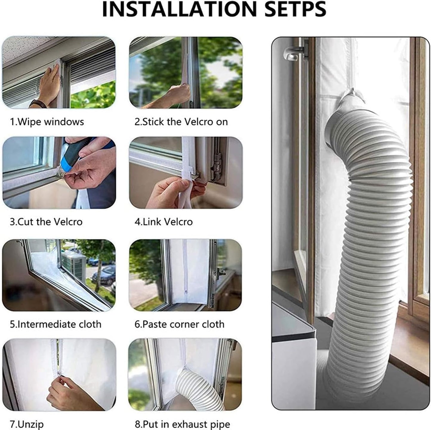 Universal AC Window Seal Kit, Casement Window Vent Kit for Portable Air Conditioner and Tumble Dryer, Waterproof Seal with Zipper for Casement Window, Awning, Skylights, No Drilling (Sealing Cloth-4M)