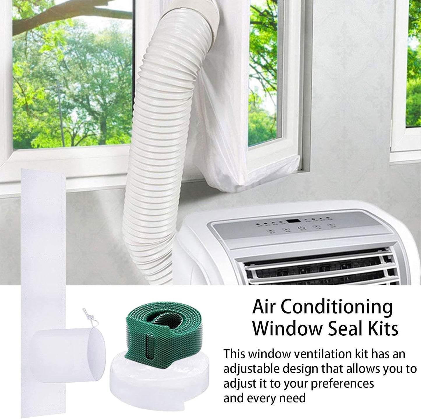 AC Window Kit – Polyester | Conditioner Window | Window1 Seal1 For Portable Air Conditioners Designed To Block Hot Air And Dust While Improving Cooling Efficiency Features