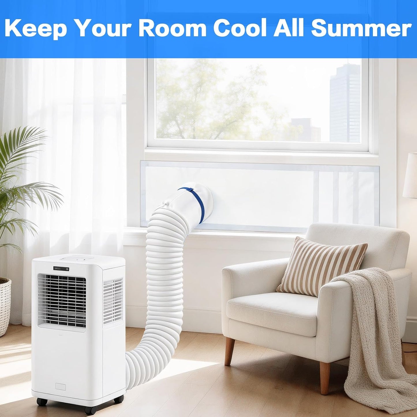 Portable Air Conditioner Window Vent Kit，Window Vent Seal Kit for Mobile Air Conditioning & Dryer，Full Sealing Waterproof，Fit Both 5" and 6" Exhaust Hose，Length Adjustable 10x24~36 inches