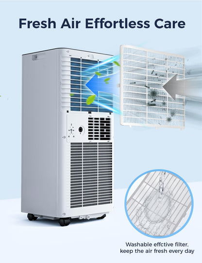 Quiet Portable Air Conditioner 8000 BTUs, Cools Rooms up to 350 Sq. Ft, Dehumidifier & Fan Mode, Sleep Mode, 24-Hour Timer, 26 ft Remote Control, 2026 Model, Window Kit 1-piece