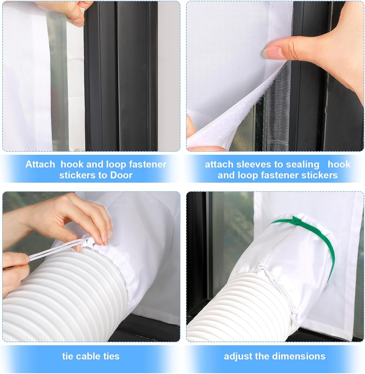 Dandat 2 Set Portable Ac Window Kit Window Seal for Portable Air Conditioner Adjustable Vent Kit with Drawstring and Adhesive Fastener for Dryer Hose Casement Door(75 to 91 Inches)