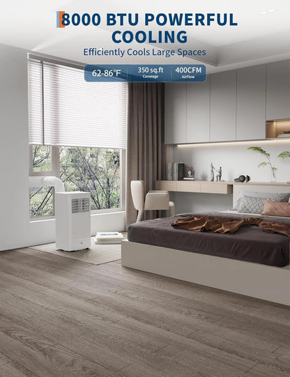 Garvee 8,000 BTU Portable Air Conditioner, 3-in-1 Portable AC Unit with Cool, Dehumidifier & Fan Modes, Covers Rooms up to 350 sq.ft, Sleep Mode, Remote Control, Timer & Full Window Kit
