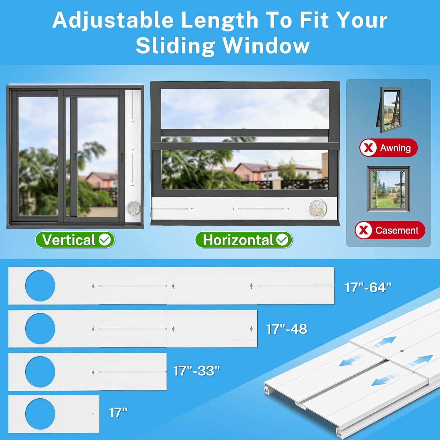 YJHome Portable AC Window Vent Kit with 5.9" Exhaust Hose & Universal Coupler, Air Conditioner Window Seal Kit with Plates, Upgraded Rain Cover, Portable Air Conditioner Window Kit for Sliding Window