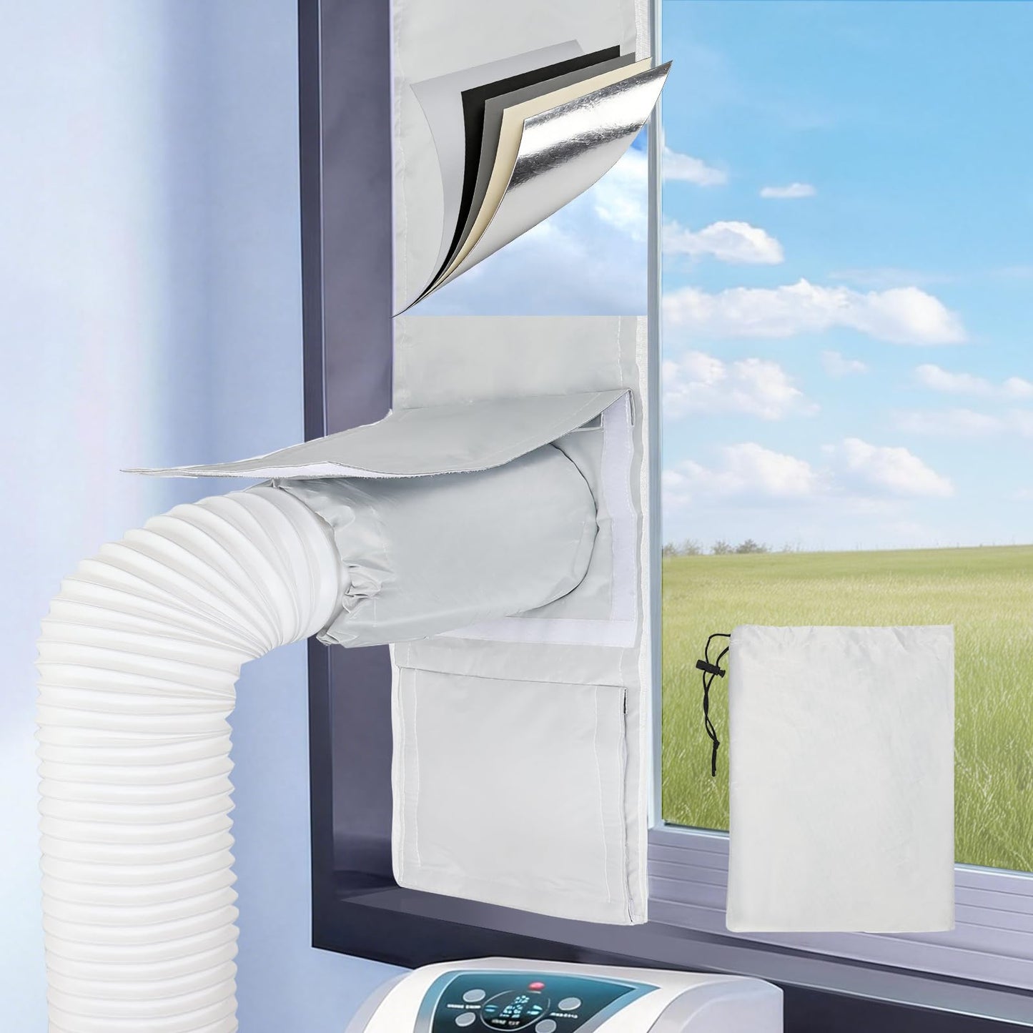 Window Seal Kit for Portable Air Conditioner Sliding Windows Portable AC Window Vent Kit Trim/Fold-to-Fit (11x64inch / 28x162cm)