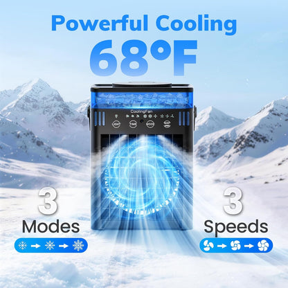 Portable Air Conditioner, Mini Air Conditioner Portable AC Unit with Remote, 3 Speeds & 3 Mist, 2-8H Timer & 7 Light, Evaporative Air Cooler Fan for Room Office Desk Home Dorm
