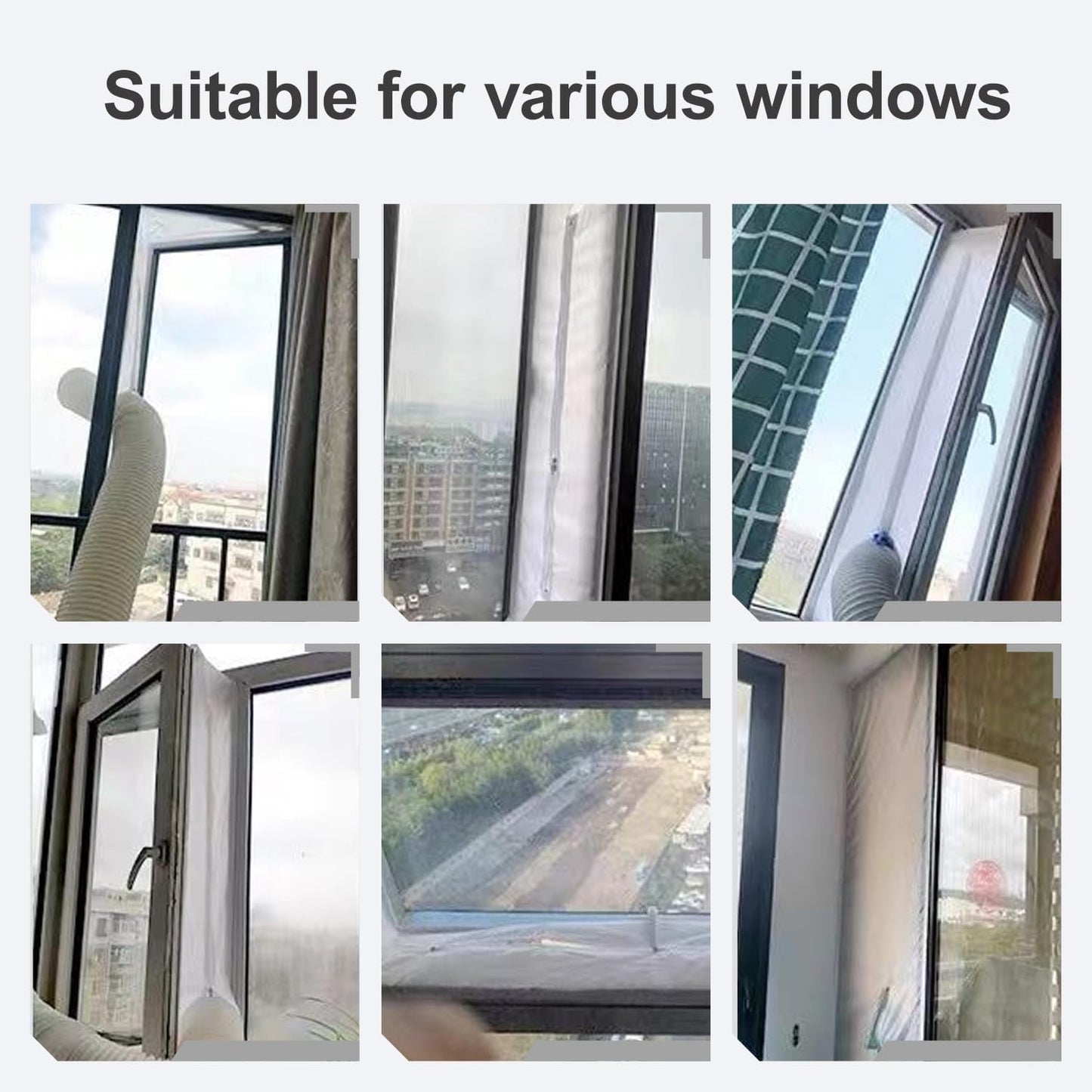 Universal AC Window Seal Kit, Casement Window Vent Kit for Portable Air Conditioner and Tumble Dryer, Waterproof Seal with Zipper for Casement Window, Awning, Skylights, No Drilling (Sealing Cloth-4M)