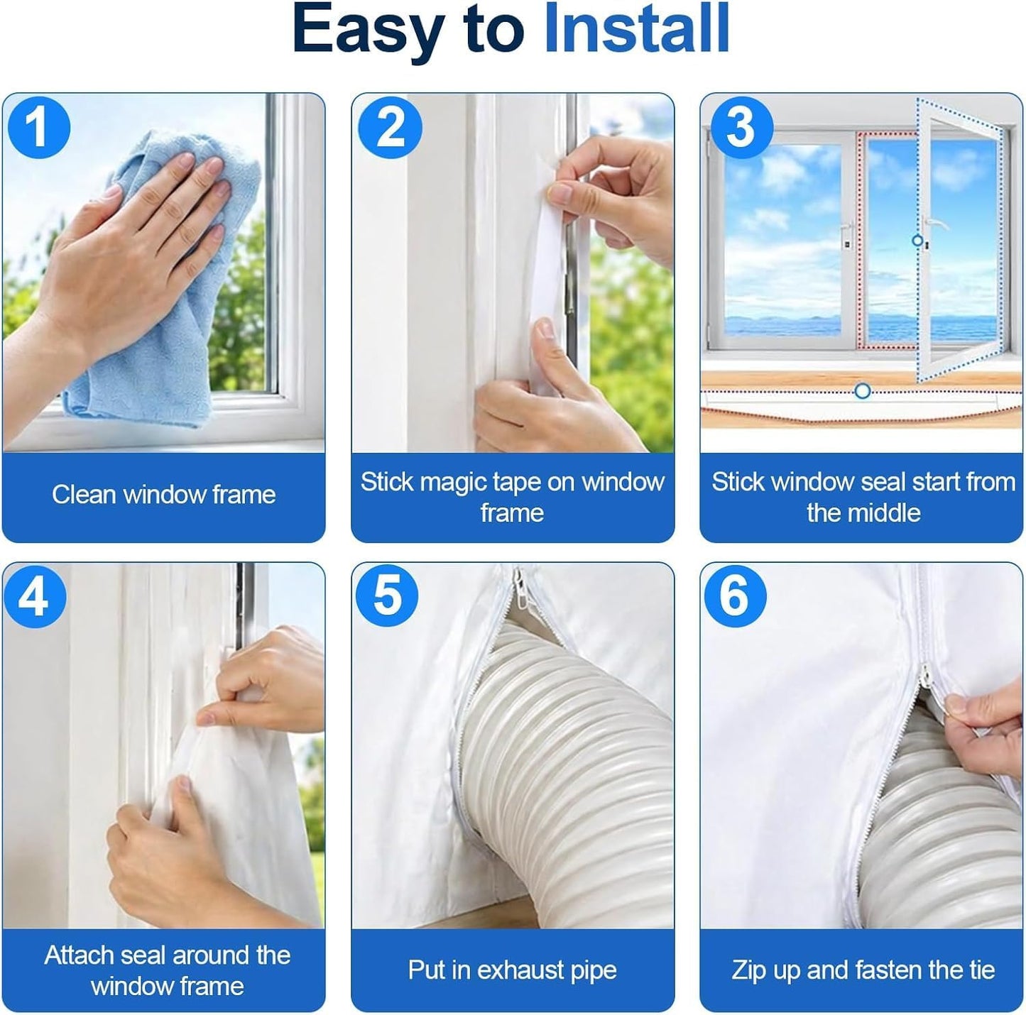 Portable AC Window Seal Kit, 157" Adjustable Zipper Seal, Waterproof Window Vent Kit for Single/Dual Hose, Crank Out, Awning, and Skylights