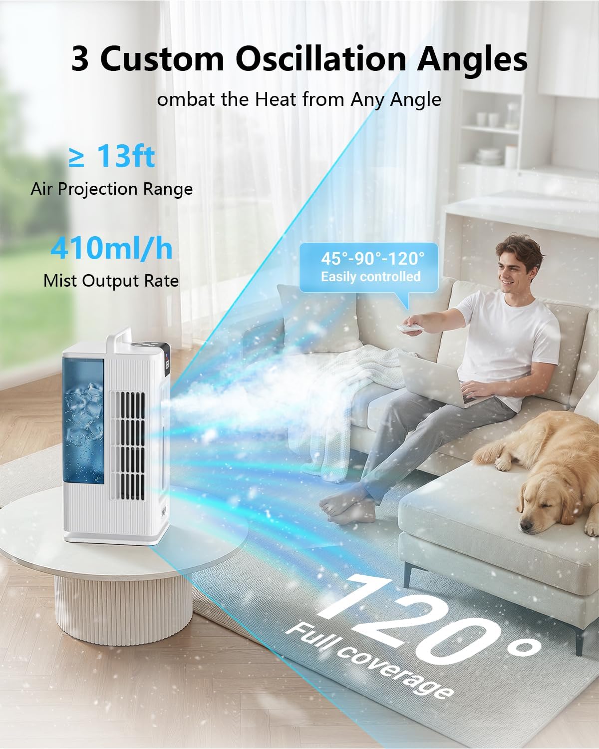 Portable Air Conditioners, 2000ML Personal Air Conditioner, Mini Air Conditioner, Evaporative Air Cooler Fan with 120° Oscillation, 7 RGB Light Modes, 4 Speeds & 1-8H Timer for Bedroom Office