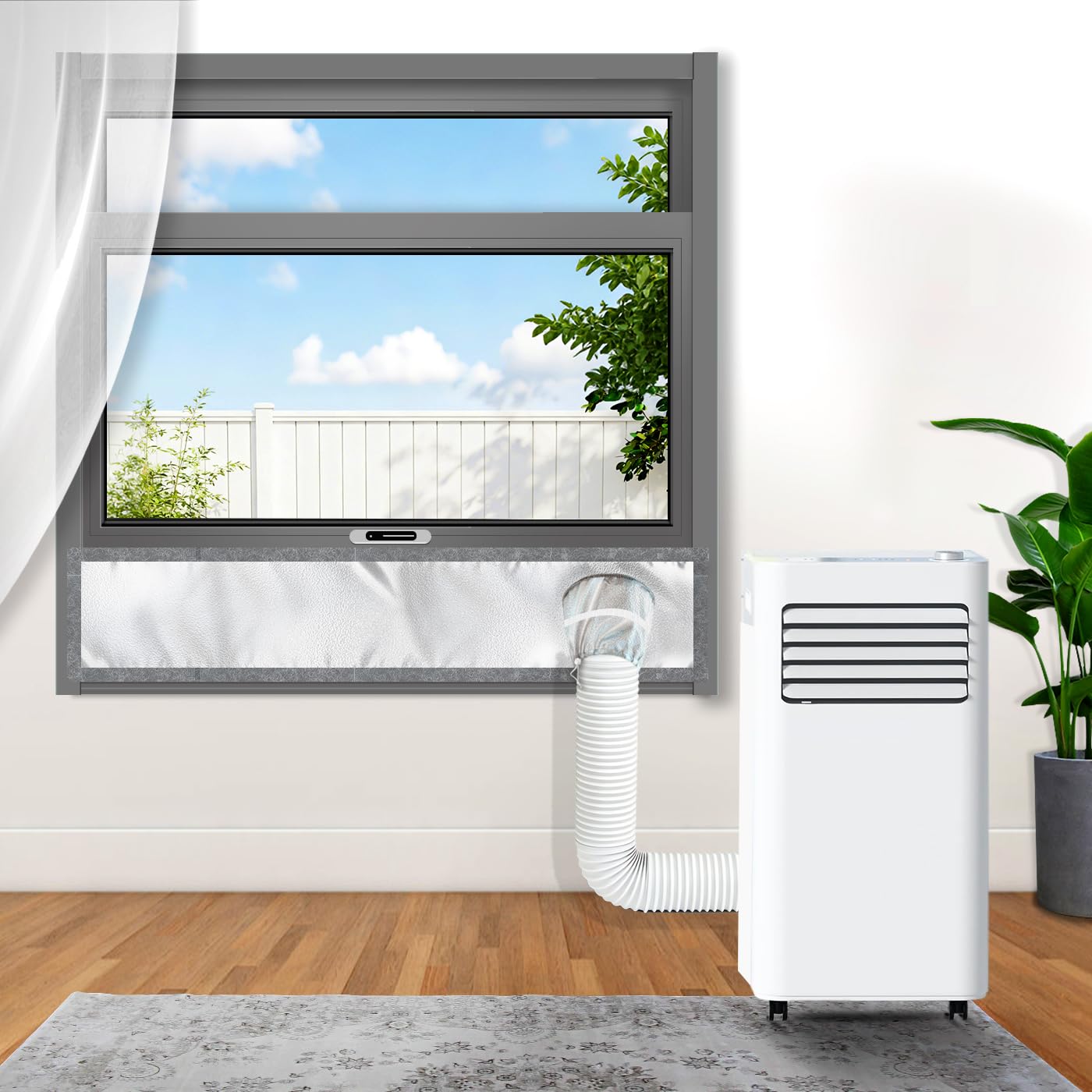 420D High-Density Portable AC Window Seal Kit Stepless Adjustable up to 40" 100% Blackout & Claw-Proof Pet Friendly Fabric, Silver Coated Heat Reflection Shield for Sliding Doors & Windows