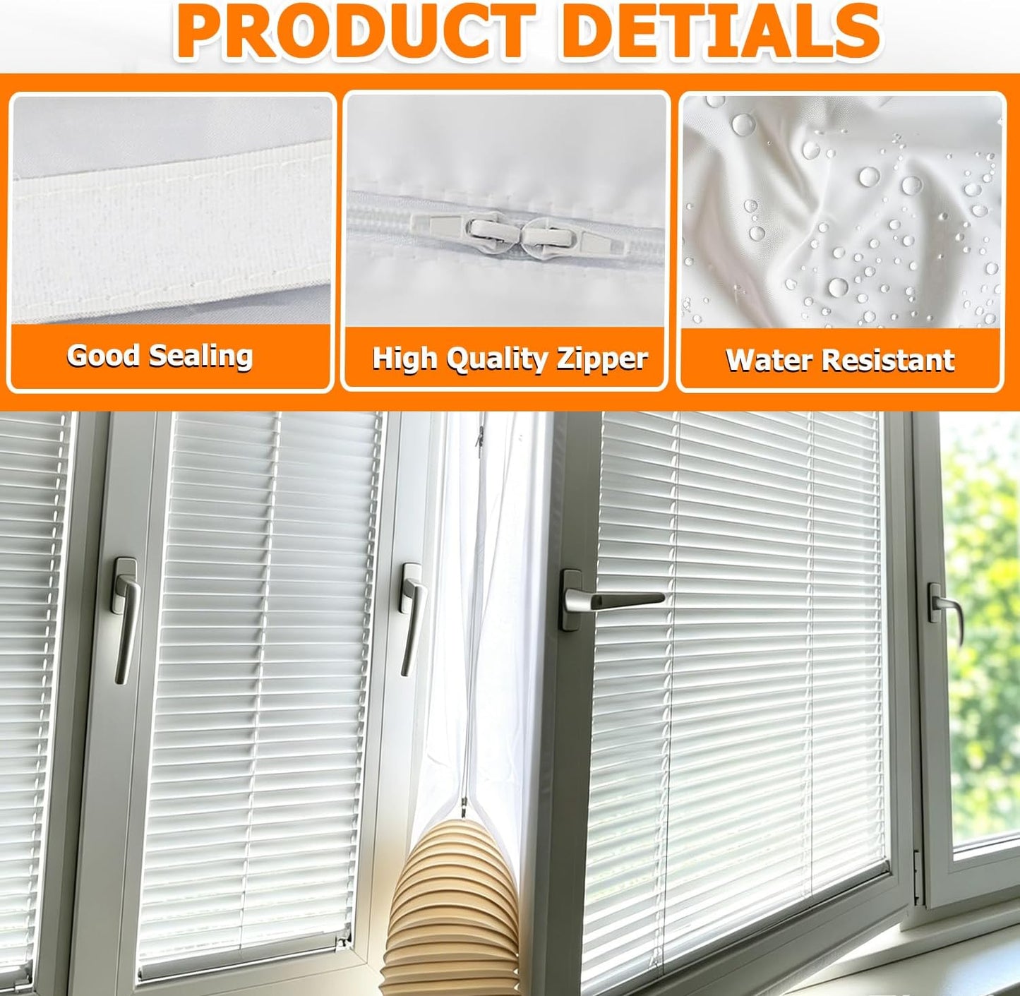 400CM(157") Portable Air Conditioner Window Seal Kit, Window Vent Seal Kit for Portable Air Conditioner Dryer, with Zip and Adhesive Fastener