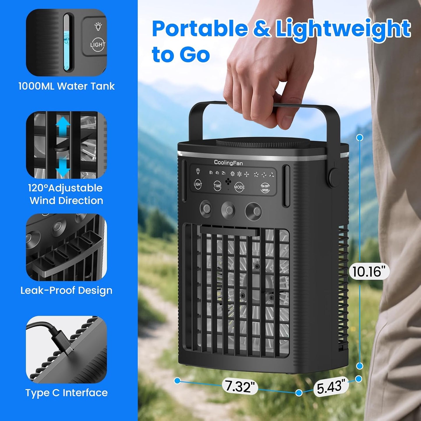 Portable Air Conditioners, Small Air Conditioner Portable with Remote, 3 Speeds & 3 Mist Modes & Timer Mini Evaporative Air Cooler, Personal Cooling Misting Fan for Bedroom Office Room Desk, Black