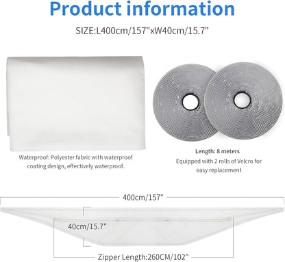 FSEN 400CM Universal Window Seal Kit for Portable AC - Heavy-Duty Oxford Fabric, No-Drill Waterproof Cover with Zipper & 2xVelcro, Fits Sliding/Crank-Out/Skylight Windows，Dust & Saves Energy (157")