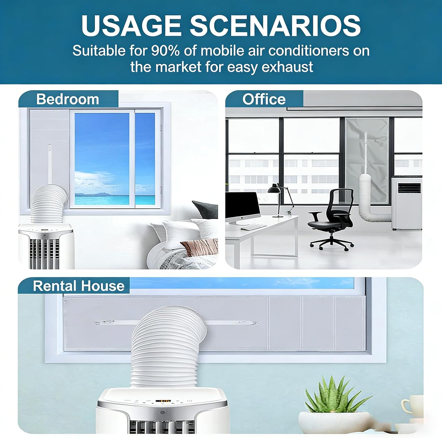 157" Universal Window Seal Kit for Portable Air Conditioner & Tumble Dryer – Heavy-Duty Oxford Fabric Cover with Zipper & Adhesive Fastener, Full Airtight Sealing, Easy No-Drill Installation